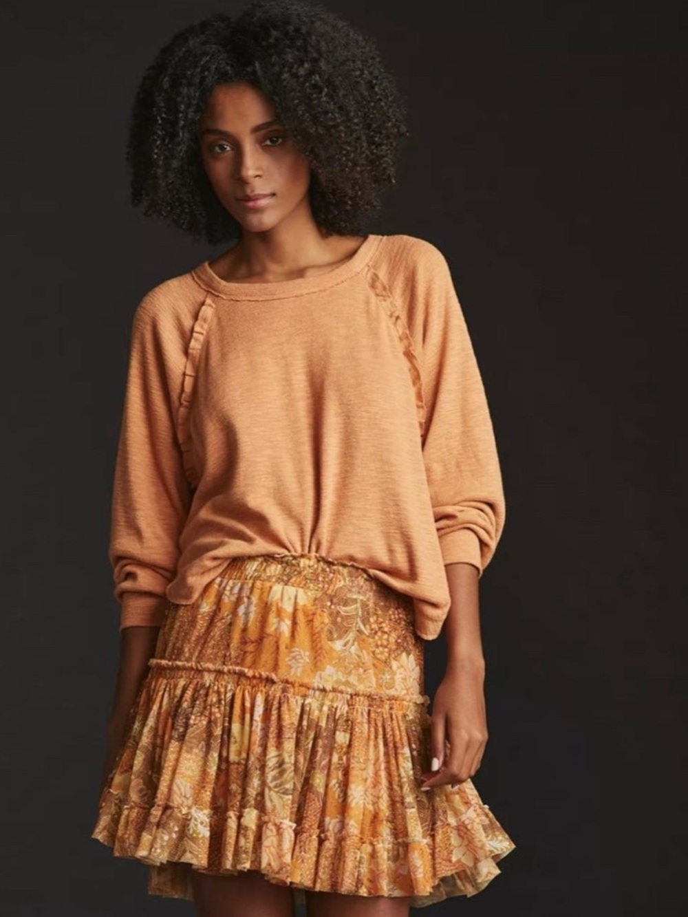 Anthropologie Pilcro Ruffled Raglan Thermal Top | Small
